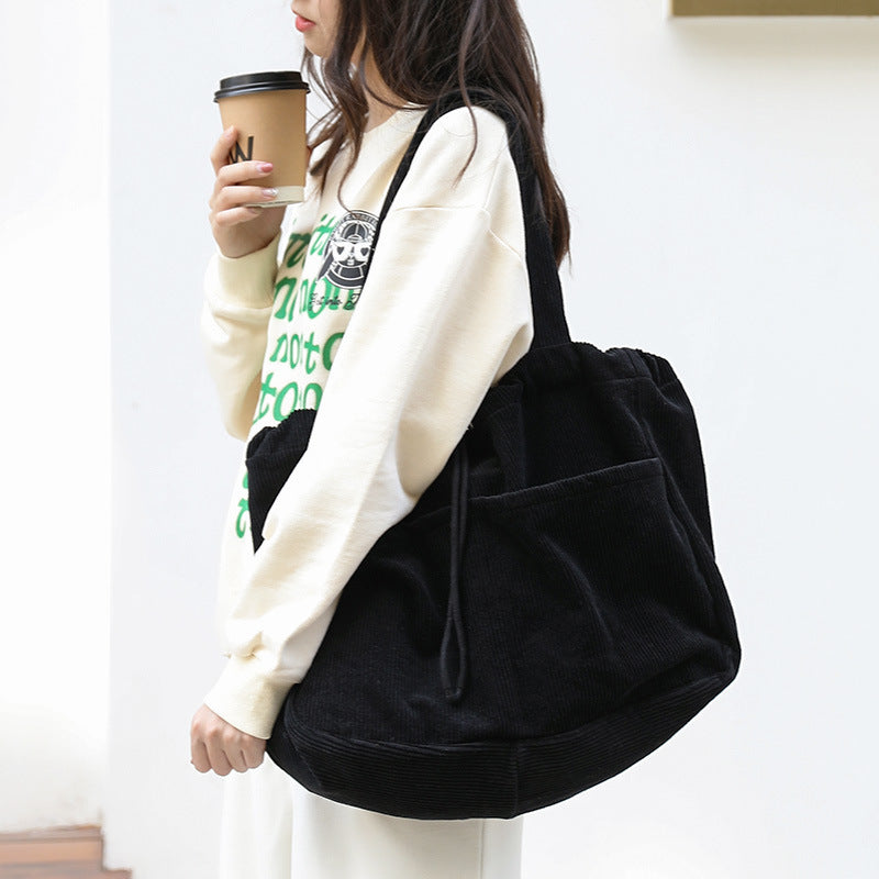 CorduroyDrawstring Multi-pocket Handbag Women Underarm Bags