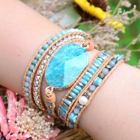 Cut Angle Tianhe Stone Cowhide Woven Bracelet