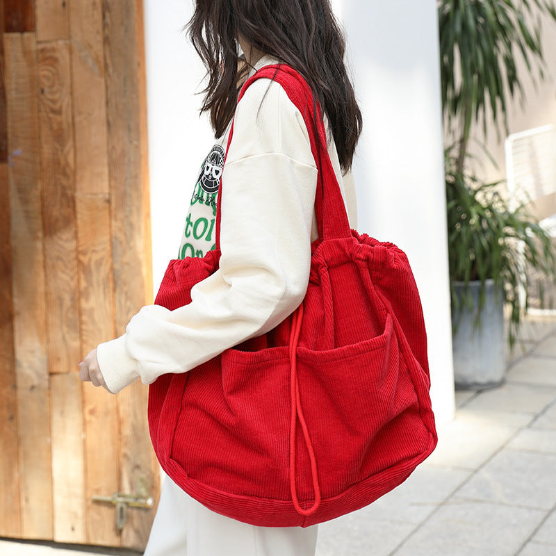 CorduroyDrawstring Multi-pocket Handbag Women Underarm Bags