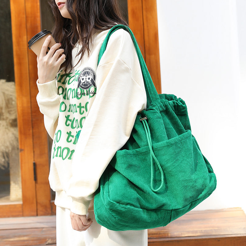 CorduroyDrawstring Multi-pocket Handbag Women Underarm Bags