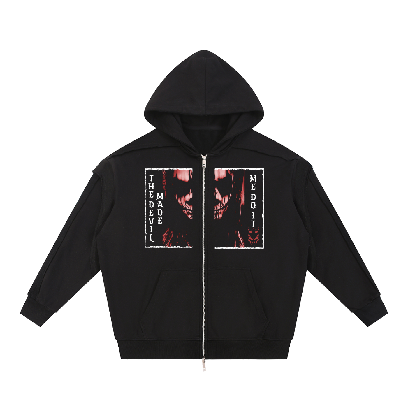 Contrast Tape Raw Edge Double Layered Zip Hoodie