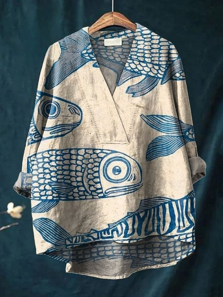 Fashion Digital Printing Large Wide V-neck Top