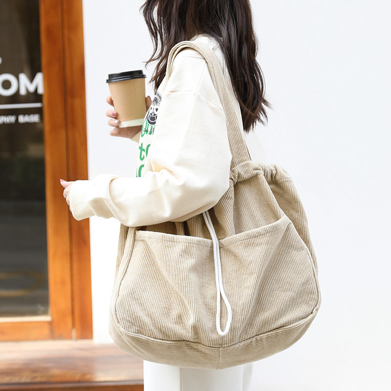 CorduroyDrawstring Multi-pocket Handbag Women Underarm Bags