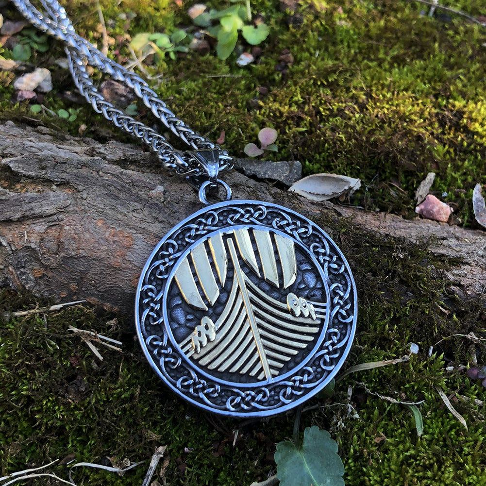 Nordic Viking Battleship Stainless Steel Necklace