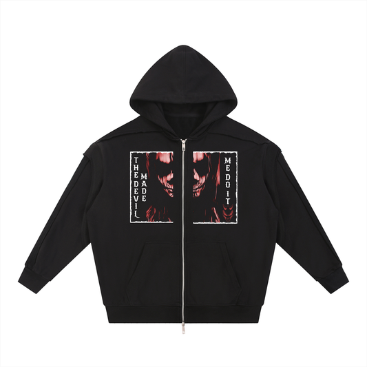 Contrast Tape Raw Edge Double Layered Zip Hoodie